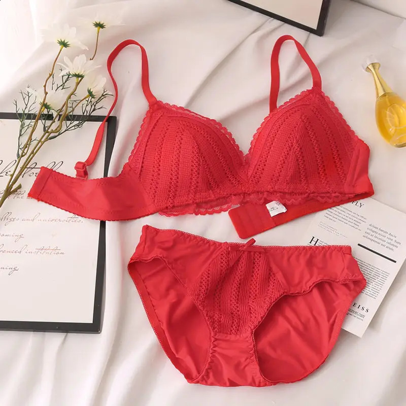 Bra Panty Set Sexy Lace Panties Lingerie Femme Underwear Set Push Up Thin 34 Triangle Cups Bralette Hollow Out Briefs Wholesale 240812