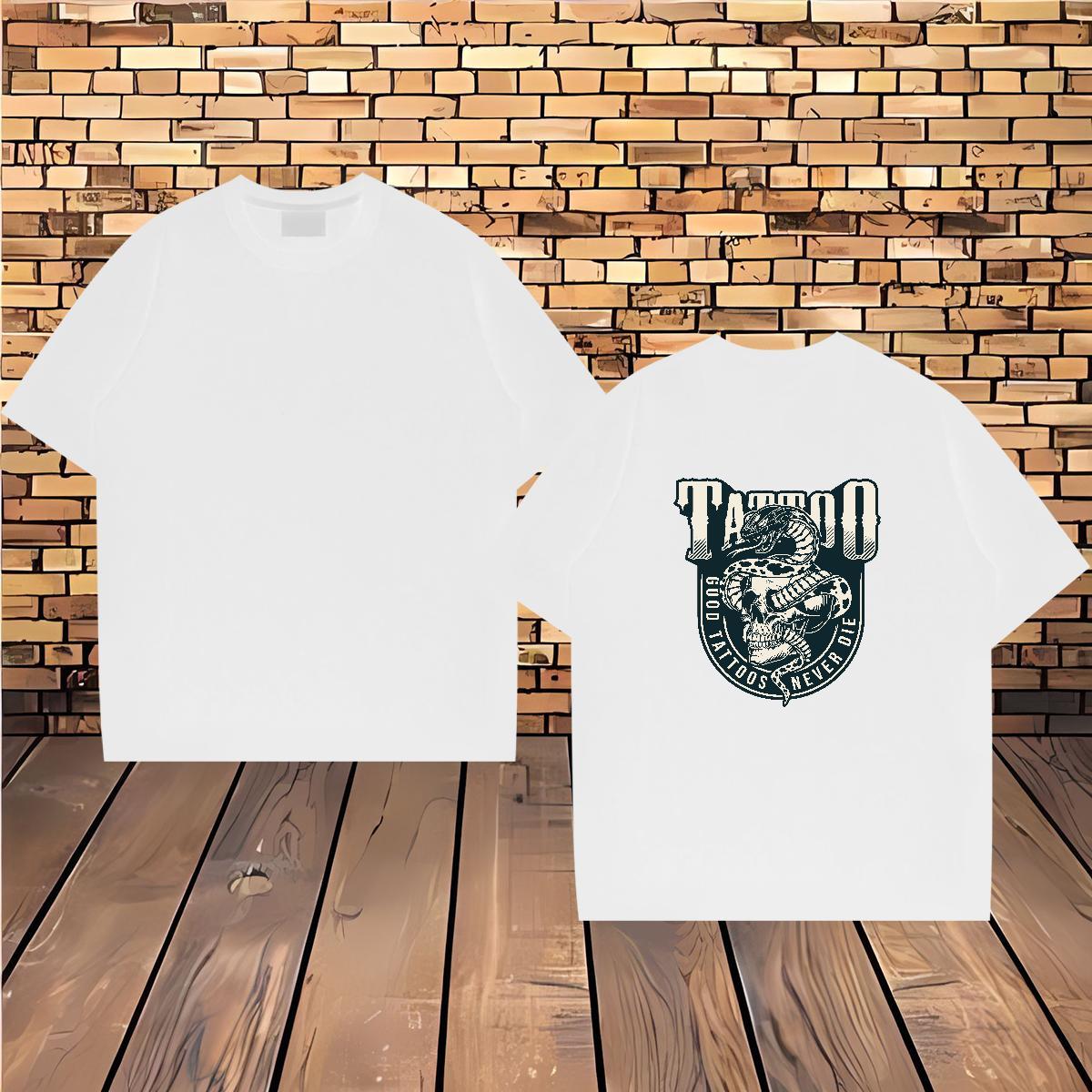 DIY Customized Man T Shirts skull Tee Shirt 230g 100% Cotton High Street Hip Hop Loose Plus Size Custom Short Sleeve O-Neck Couples T Shirts