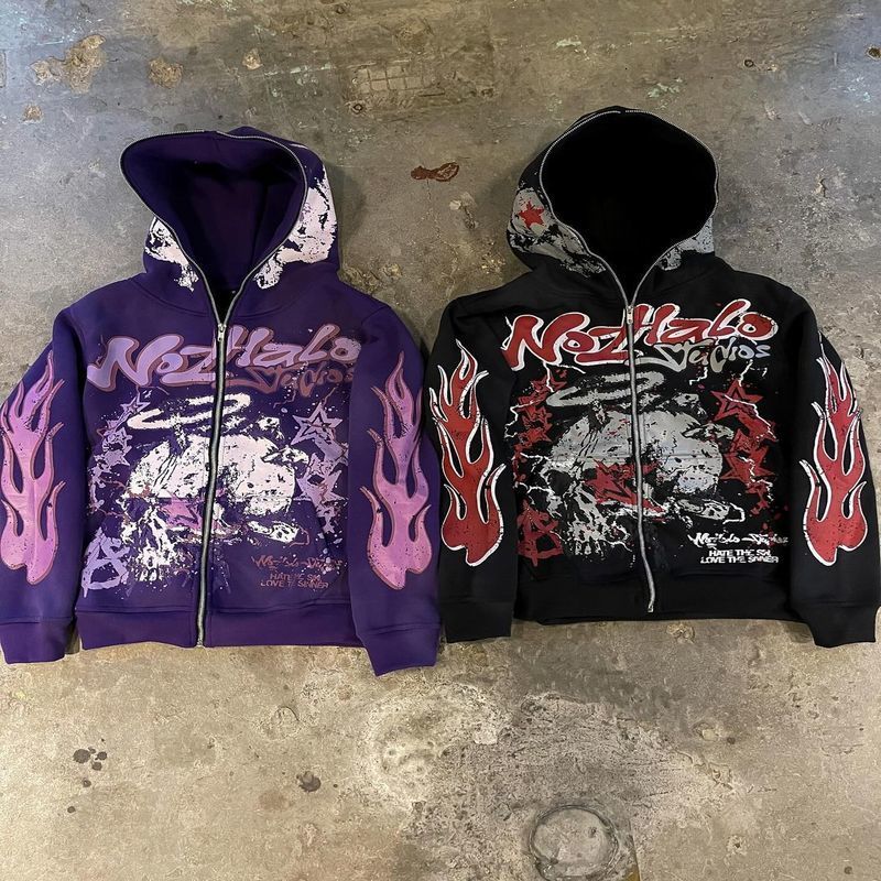 Harajuku Super Flame Sleep Full Zipper Hoodie Street Clothing Retro Top Sportswear Gothic Jacket Womens Y2K 240812
