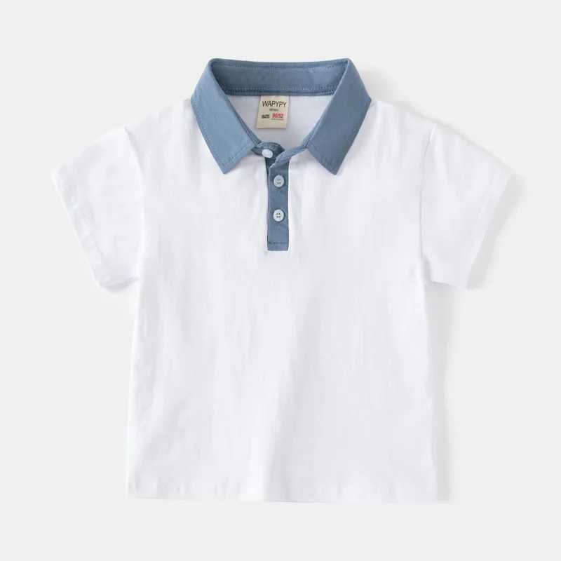 2024 Summer New Kids Short Sleeve T-shirt Boys Contrast Color Polo Shirt Fashionable Breathable Cotton Ages 3-8 4 ColorsXJ241225