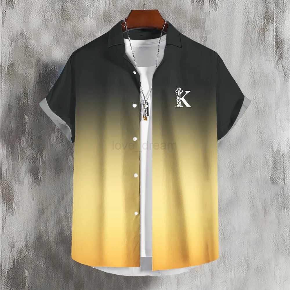 Solid MenS Shirt Summer Color Gradient Lapel Shirts For Men Colorful Simple 3d Print Basic MenS Shirt Tops Casual Short SleeveXJ240812
