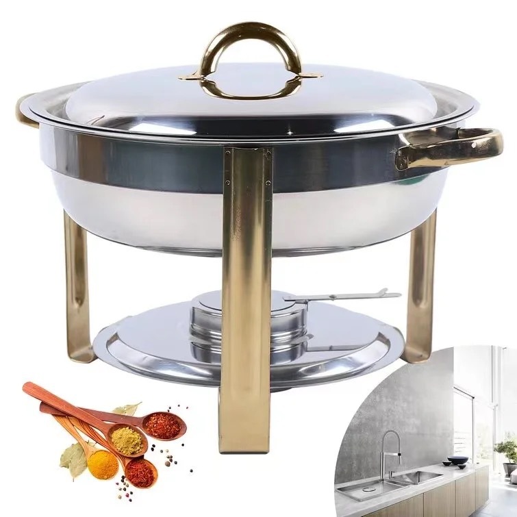 Dishes & Plates 4.5L Stainless Steel Chafer Buffet Chafing Dish Set Catering Pans Food Warmer Lid Round Chafe Circular alcohol stove food heater