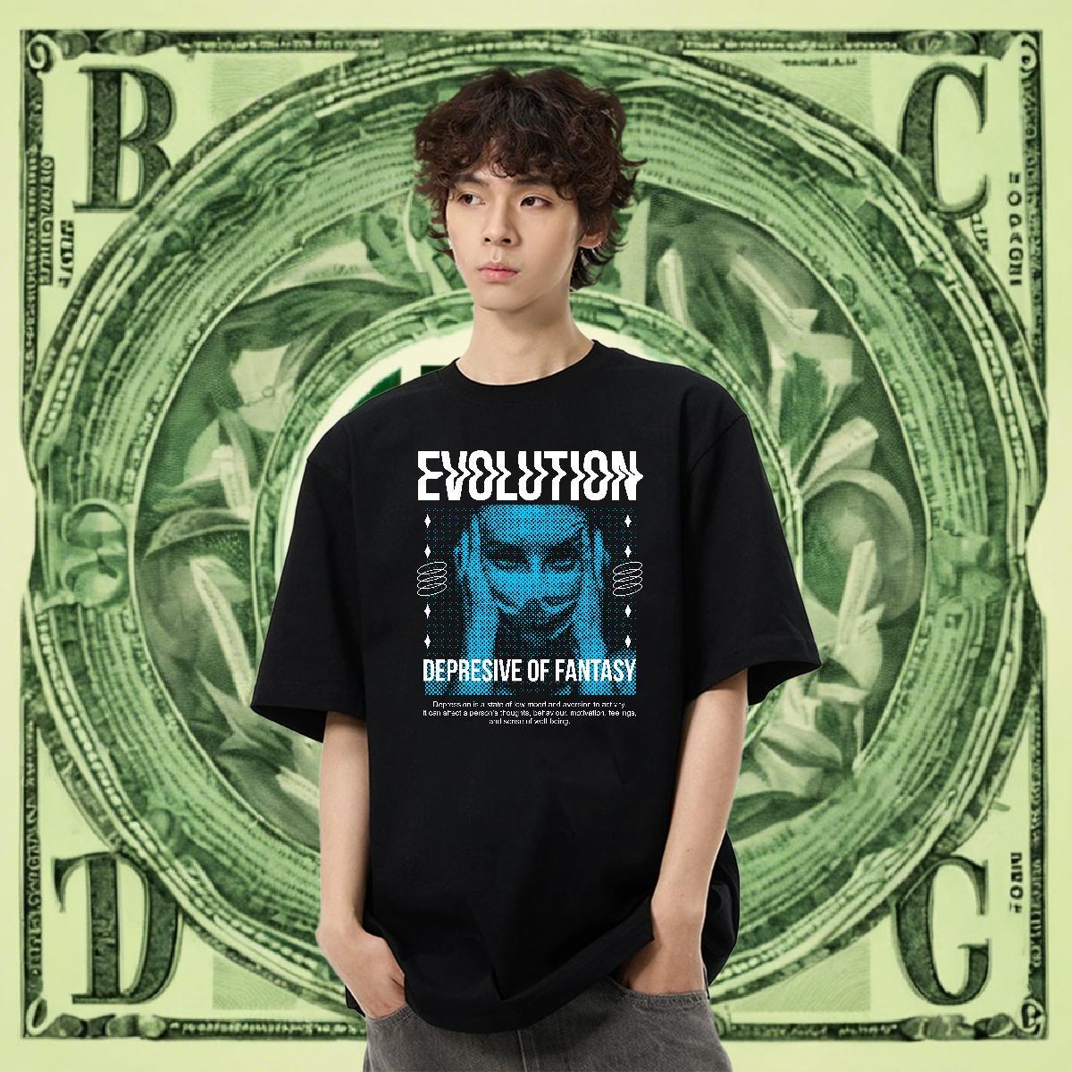 Loose Men Clothes T-Shirt Beach 230g Cotton Cartoon Printing L-4XL Breathable Soft ET T-Shirts for Men DIY Clothings