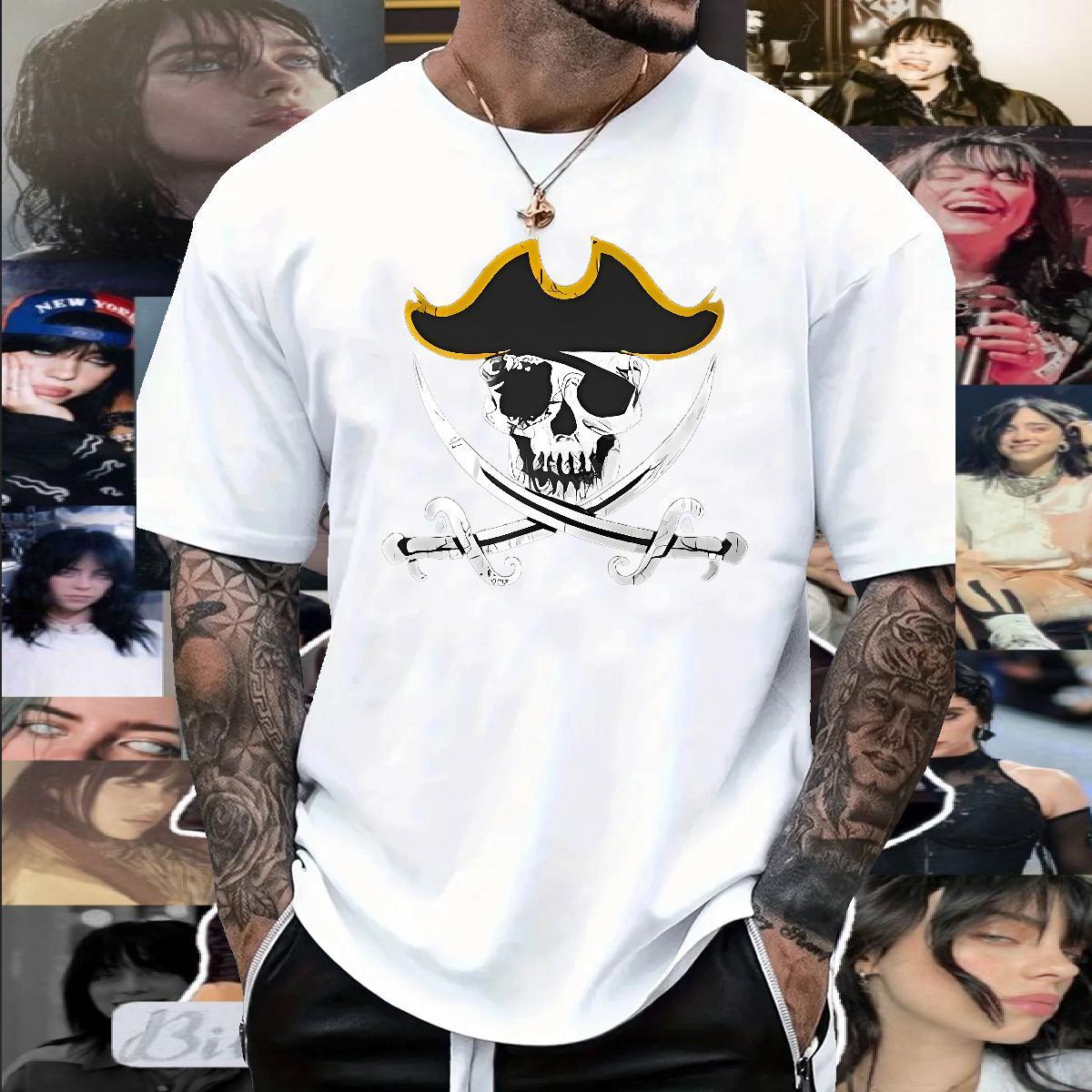 New T-Shirts for Men skull Wear 230g Pure Cotton Street Wear Designer DIY Anime Crew Neck Men Tops Tees