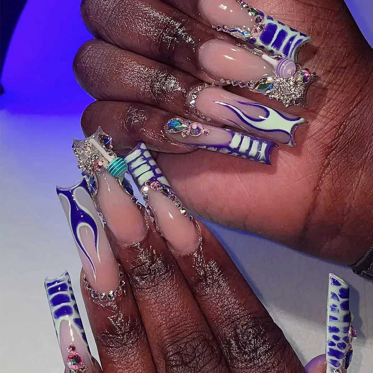 24 pieces of fully covered fake nails with glue rectangular coffin fake nails French detachable ballet troupe love patterns nail design press W240810
