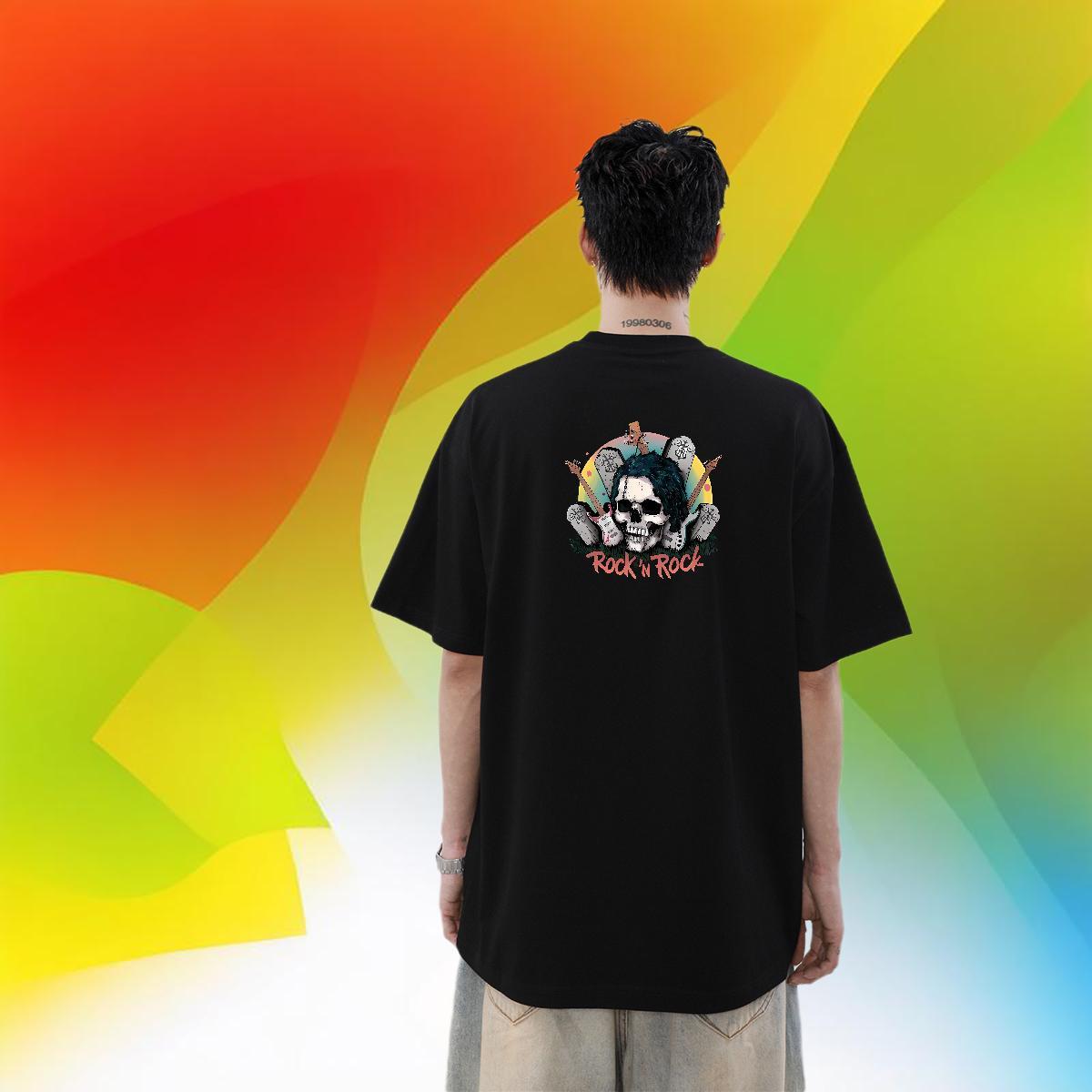 2024 New Men T Shirts skull Clothes 230g Cotton Sports Casual Classic DIY Printed Crew Neck Breathable Men Tees