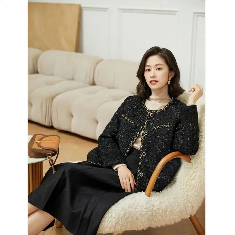 Women Spring Autumn Small Fragrance Tweed Coat Female Short Single-breasted Jackets Ladies O-neck Loose Outerwear Q183 240812