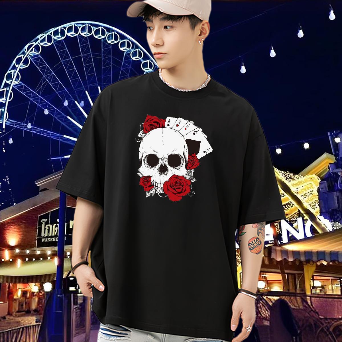 Fashion Design T shirt skull Top Tees 230g 100% Cotton Casual Free Shipping DIY Printed Pure Cotton Men Clothes T-Shirt