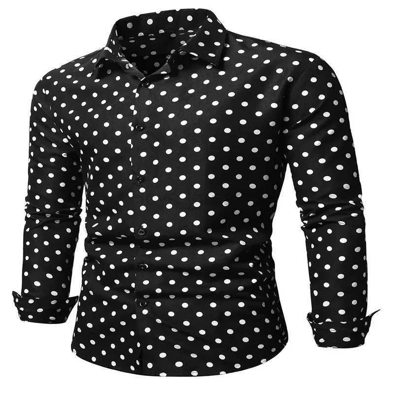 2024 Summer Mens Button Up Shirt Black and White Long Sleeve Collar Polka Dots for Daily Use Pretending Fashion Leisure andXJ240812