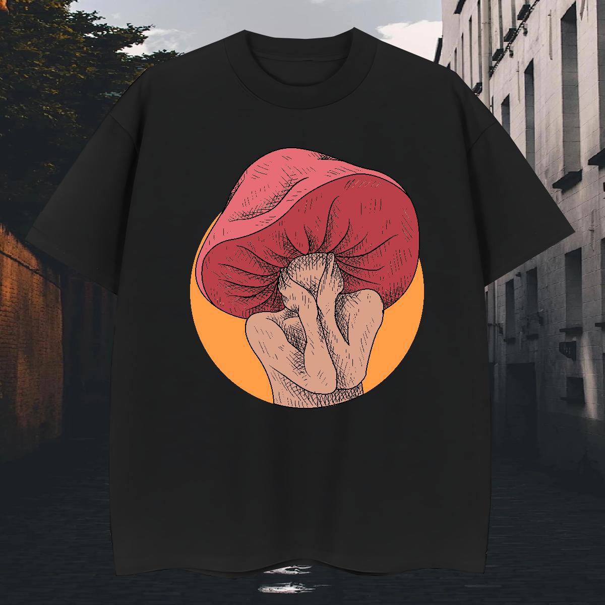 Free Shipping Men Tshirts Beach 100% Cotton 230g DIY Anime Pure Cotton mushroom T-Shirts for Men Brand Polos