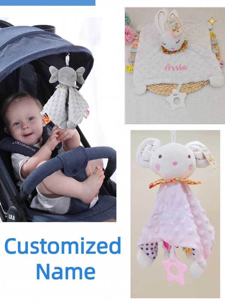 Personalized name Baby Comfort Blanket Animal Safety Blanket Soothing Decal Towel Soft Plush Newborn Sleep DollW240810