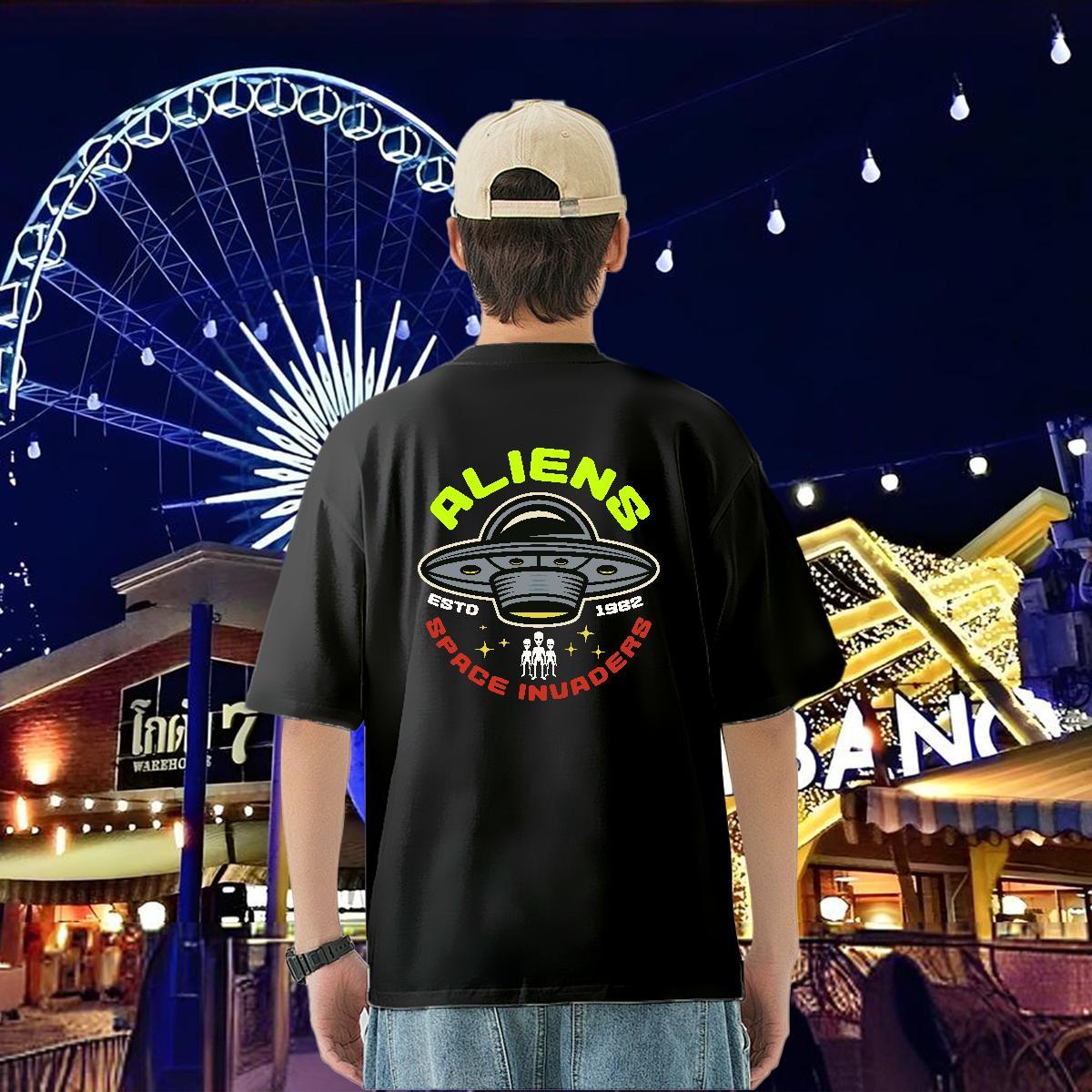 Classic T-Shirts UFO Clothes 230g 100% Cotton Anime Printing Street Popular Oversized 4XL Crew Neck Couples T Shirts