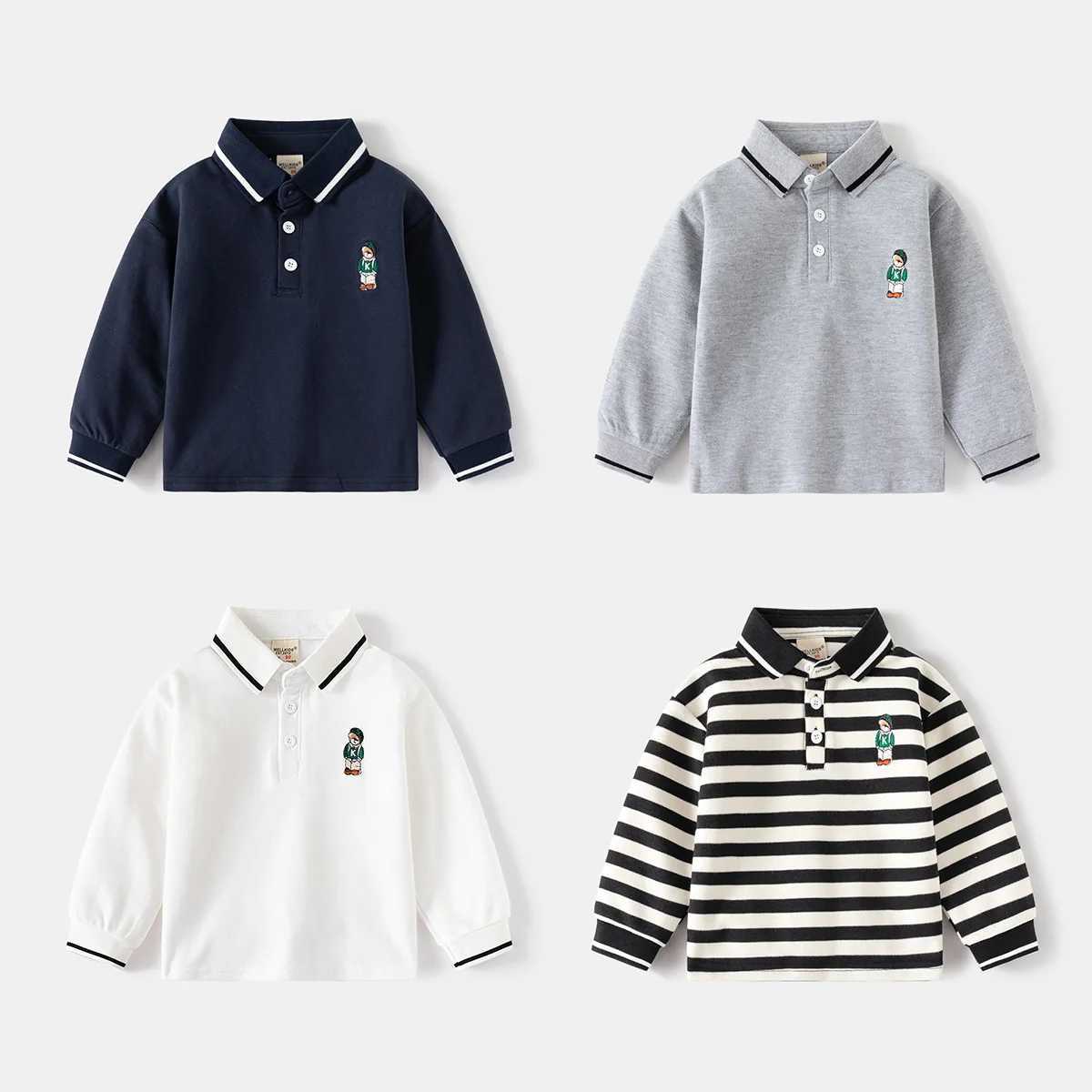 Boys Polo Shirts Autumn Spring Clothing Kids Long Sleeves 3 4 5 6 7 8 9 Years Children Fashion Cotton Top Christmas ClothesXJ241225