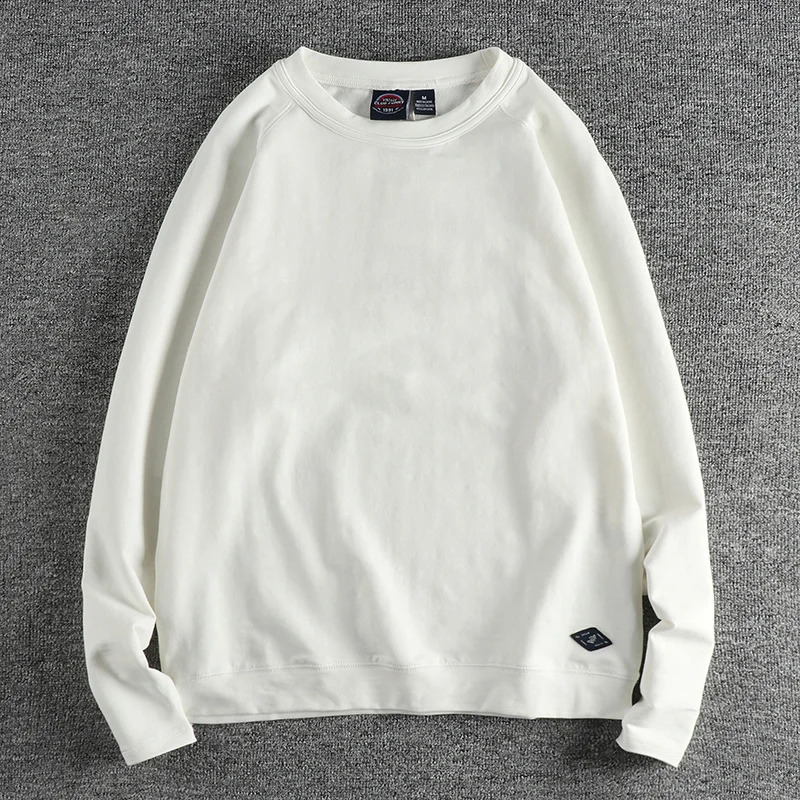 Autumn American Retro 280G Long Sleeve O-neck Solid Color T-shirt Mens Simple 95% Slub Cotton Washed Loose Youth Casual Tops 240812