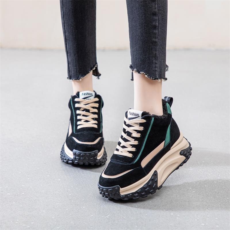 Ddmysports Internet Famous Thick Soled Sports Snow Boots For Women With Plush Cotton New Versatile Winter Casual Dad Shoes Trend Outdoor Shoes