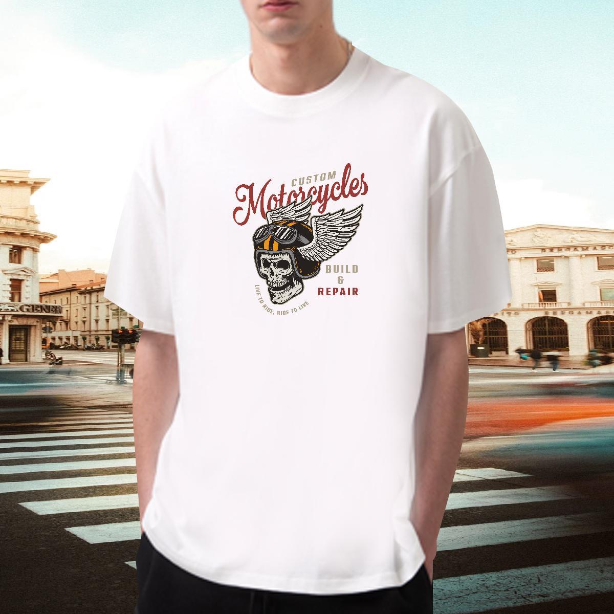 Classic Men T Shirts skull Tops 230g Pure Cotton Hip Hop Street Designer DIY Logo Oversized Breathable Short Sleeve Tshirt for Man Woman