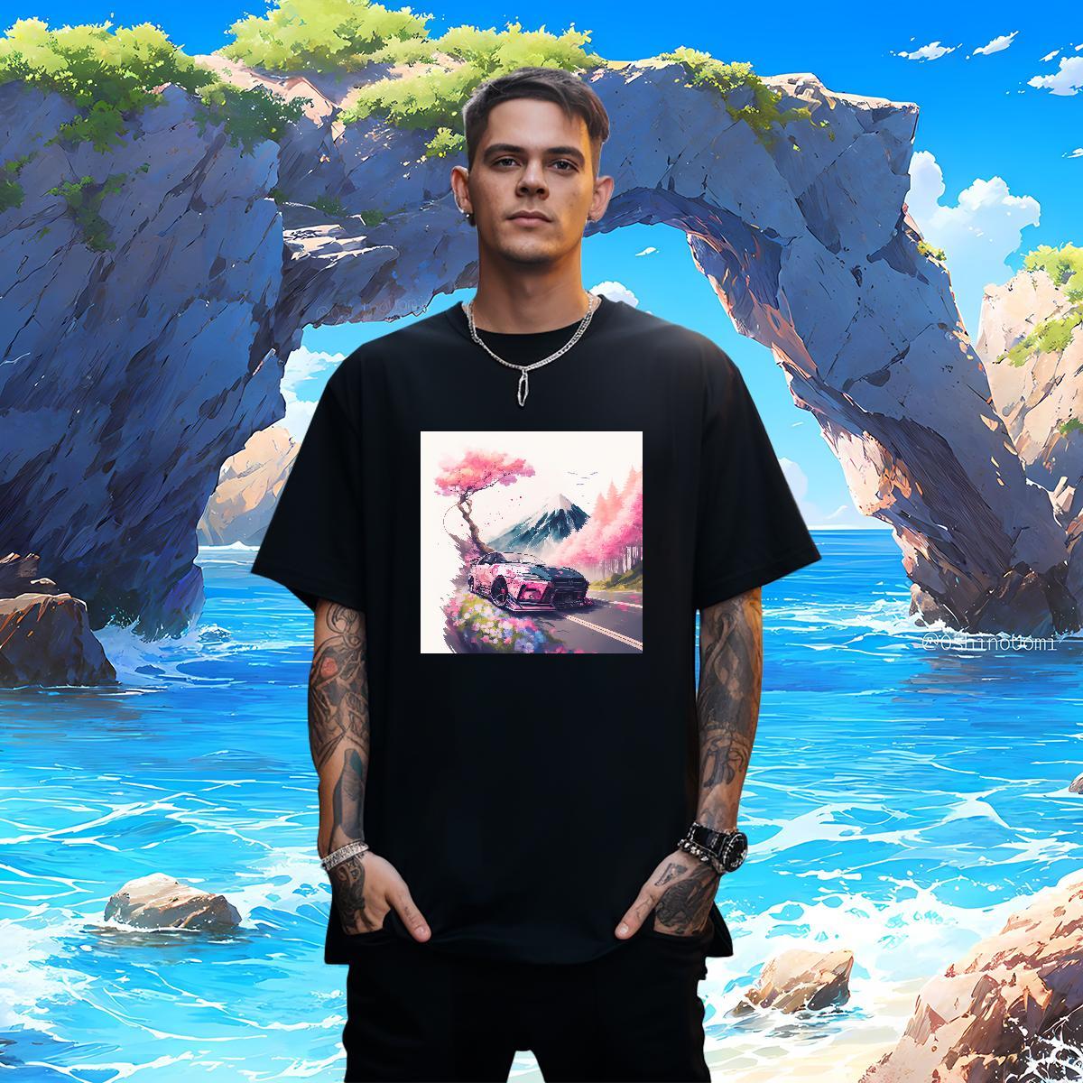 Loose Fit Couples T Shirts car 230g Cotton Sports Casual Breathable Crew Neck T Shirts Men Anime Print DIY Clothings