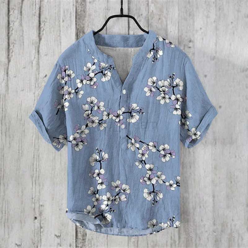 Spring And Summer Mens And Womens Shirts Independent Station Casual Fish Pattern Hawaiian Style Shirts Mens Tops 100% LinenXJ240812