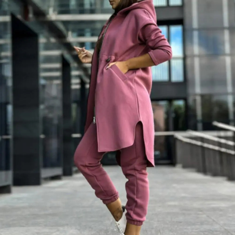 Pants Set Women Tracksuit Zipper Hooded Coat Hoodies Pant Sets Elastic Waist Trousers Straight Long Sleeve Tracksuit Sport 240812