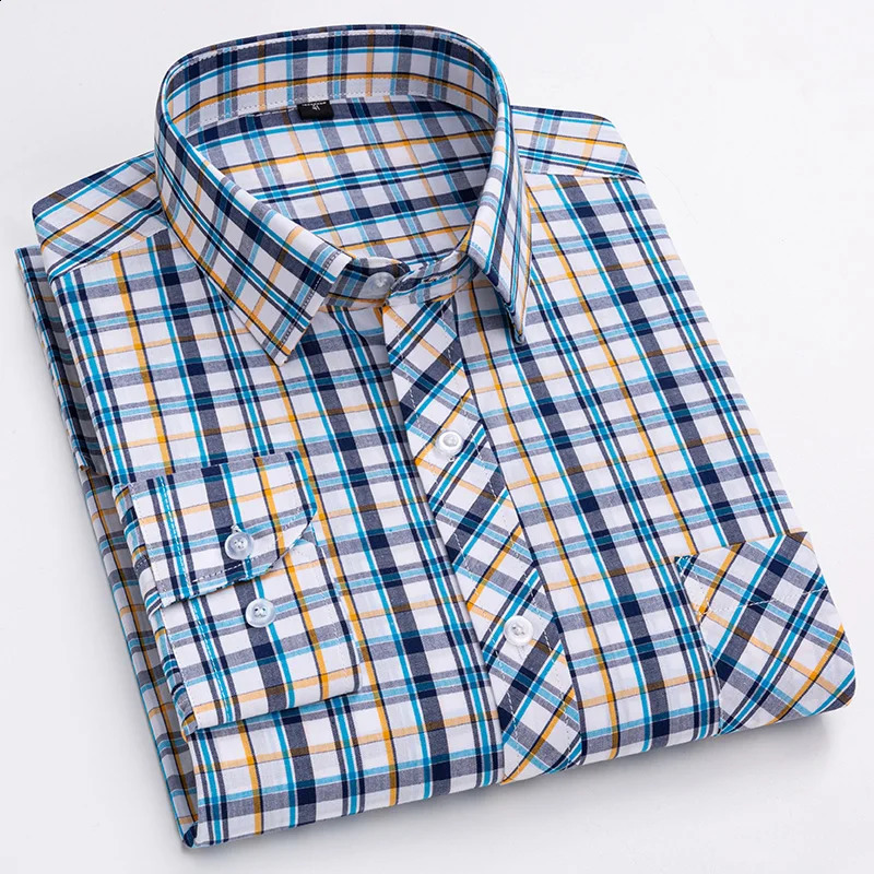 Pure 100% Cotton Plaid Shirts for Men High Grade Business Long Sleeve Casual Checked Shirt Mens Comfortable Office Formal Work 240812