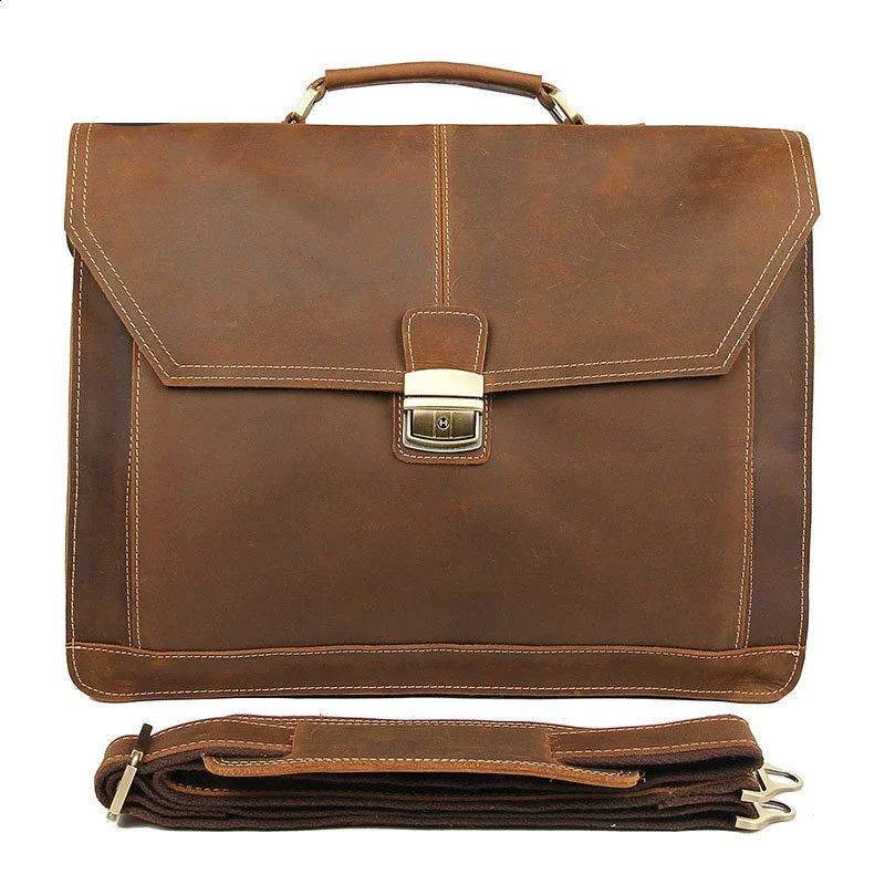 Formal business bag made of genuine leather briefcase mens messenger for 15 inch laptops 240810