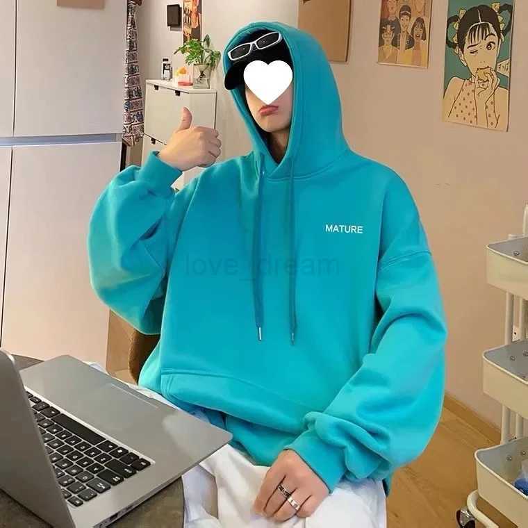 2021 New Hooded Sweatshirt Trendy Mens Hong Kong Style Loose Fit Cool Autumn/winter Fleece Lined Versatile Casual Student TopXJ240812