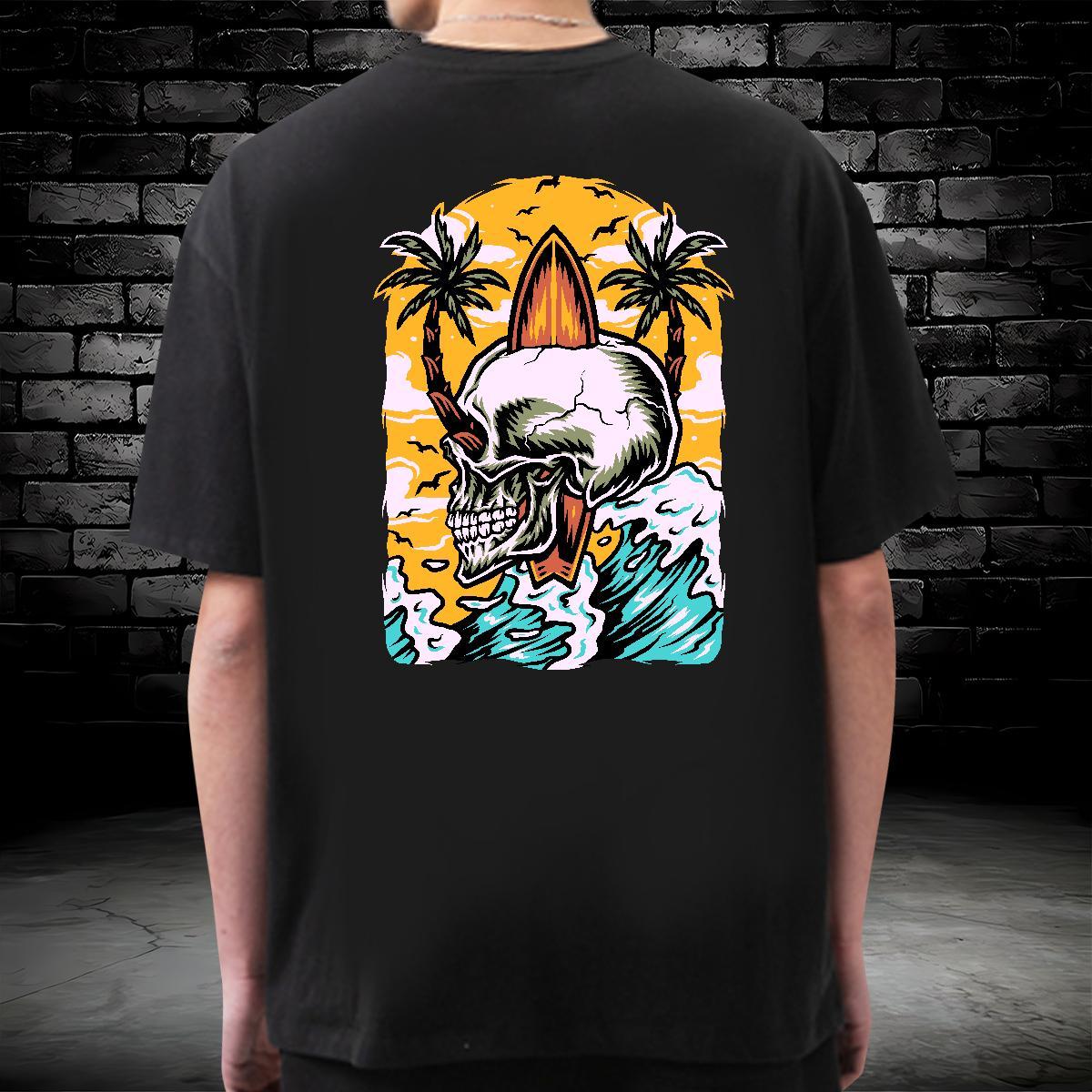 Factory Direct T shirt skull Tees 230g Cotton Street Loose Cartoon Print Breathable Crew Neck Couples T Shirts