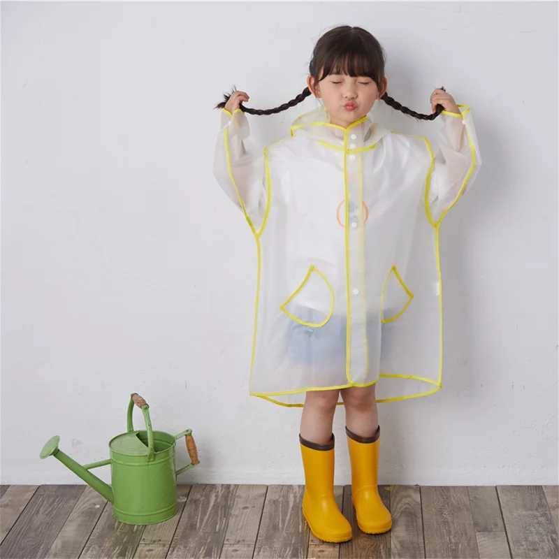 Kids Children Raincoat Waterproof Rain Poncho Clear Transparent Kindergarten School Student Rainsuit Protective Poncho Covers Y240813