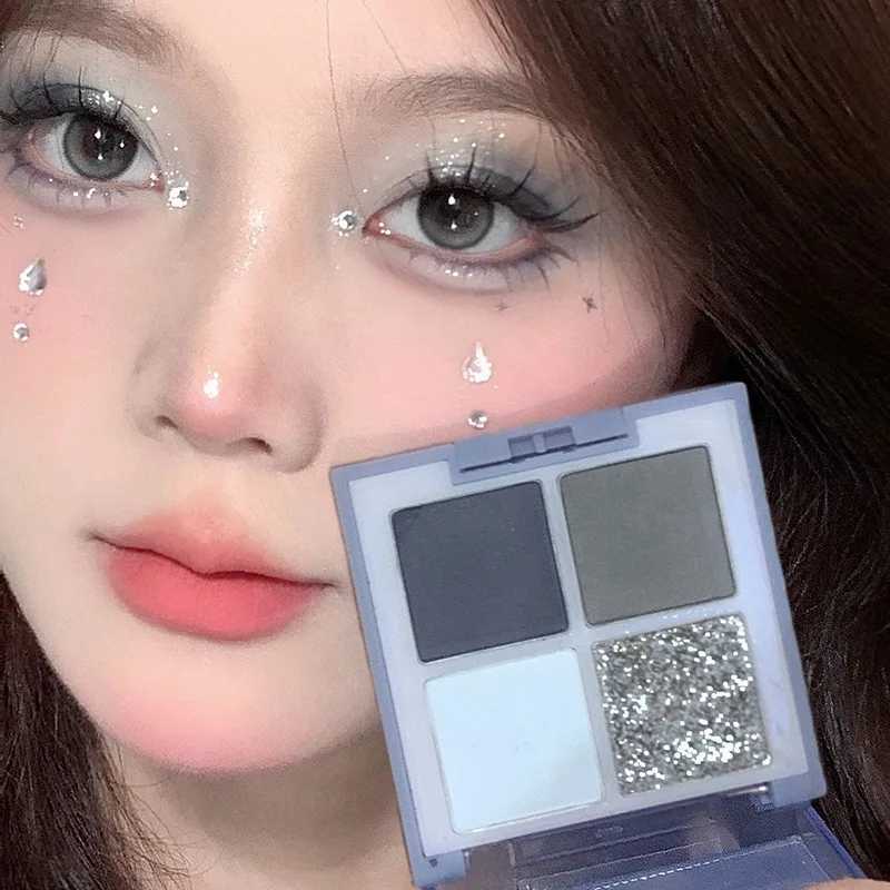 4-color glitter blue eye shadow palette matte fine glitter acrylic eye shadow palette durable waterproof eye shadow cosmeticsW241212