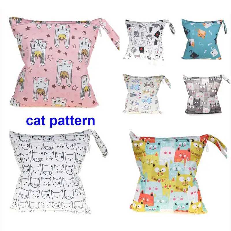 8 cat pattern waterproof wet bag single zipper bag baby diaper storage bag washable diaper wet bag W240812