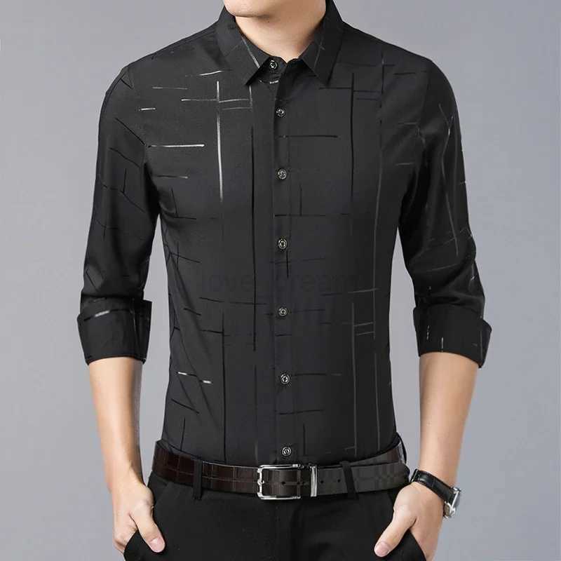 Mens Casual and Fashionable Long Sleeved Printed Shirt Non Ironing and Wrinkle Resistant Business TopXJ240812
