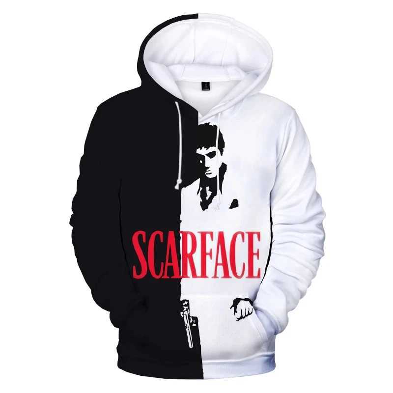 Scarface 3D hooded sweatshirt Tony Montana Harajuku streetwear hooded sweatshirt mens/womens fashion childrens zipper clothing mens W241230