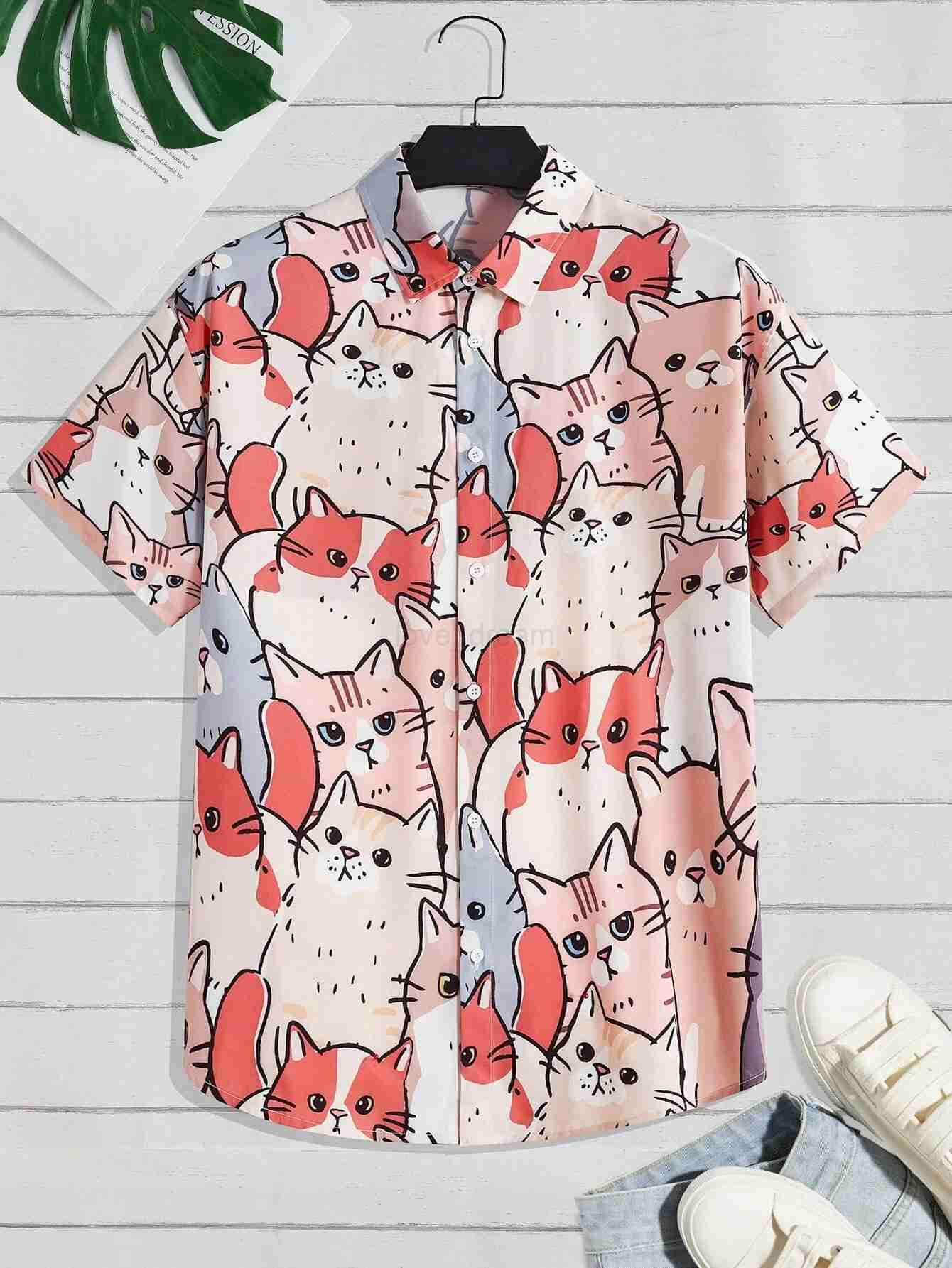 Unisex Fashion Mens Cute Cat Print Casual Daily Wear 3D Printing Short Sleeve Shirt Fashion Hawaiian Shirts For Men HarajukuXJ240812