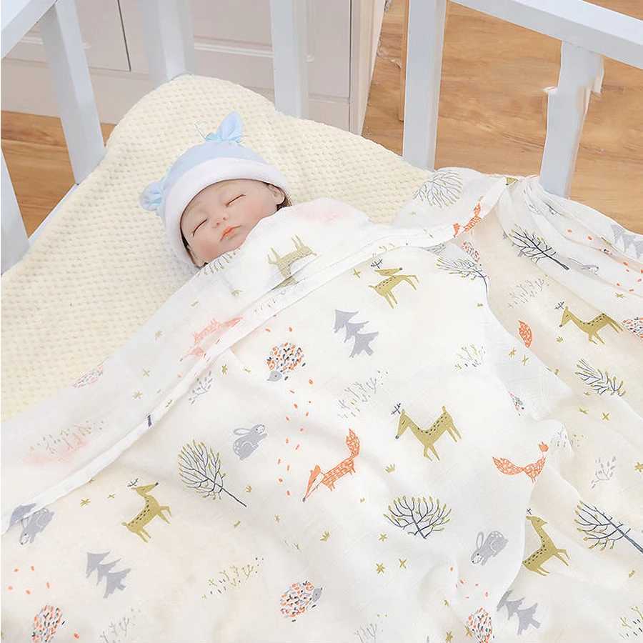 120x110cm baby flat patterned swaddle packaging bamboo cotton blanket cute soft printed baby bath towel double-layer Gaussian baby stroller coverW2408