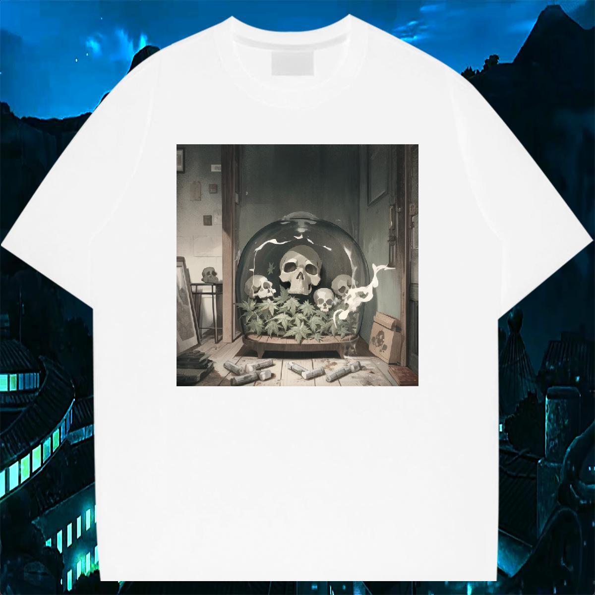 Fashion Men T Shirts skull Tops 100% Cotton 230g Casual Popular Plus Size Custom Pure Cotton Mens Tshirts