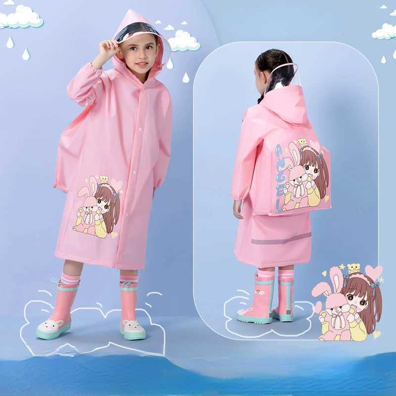 Childrens Raincoat Baby Kindergarten Rain Gear Elementary School Cartoon Poncho with Schoolbag Raincoat for Boys and Girls Y240810