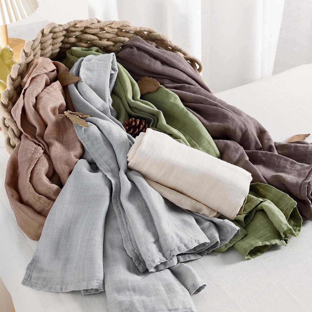 Elinfant solid color bamboo cotton plain swadi blanket summer baby bath towel newborn swadi packaging receiving blanketW240810