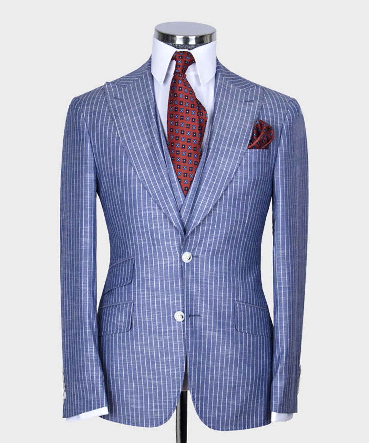 Classic Men's Suit Peaked Lapel Tailored Blazers Pinstripe Groom Jacket for Men 3 Piece Set Two Button Warm Custom Made Coat+Vest+Pants