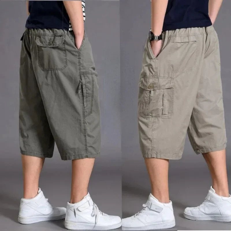 Mens Summer Oversize Fat Cotton Shorts Men Cargo Short Casual Plus Size Cropped Trouser Sport Tactical Baggy Pants Loose 5XL 6XL 240812