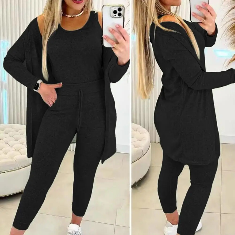Slim-fit Vest Trousers Set Women Winter Tracksuit Versatile 3-piece Womens Tracksuit Stylish Vest Slim Pants for Fall/winter 240809