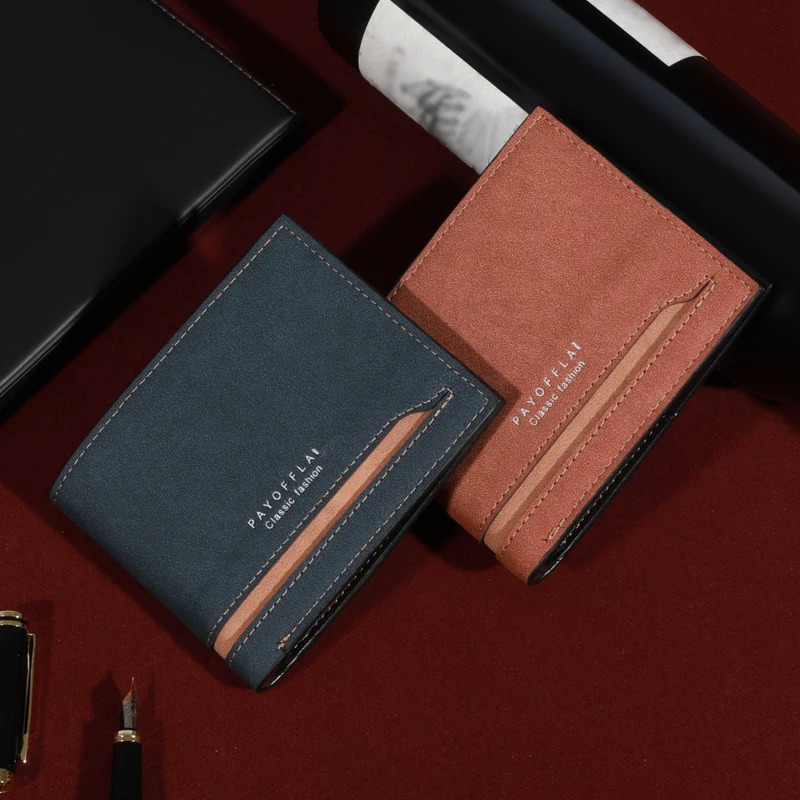 Mens fashionable business short wallet with card slot horizontal soft PU leather 240810