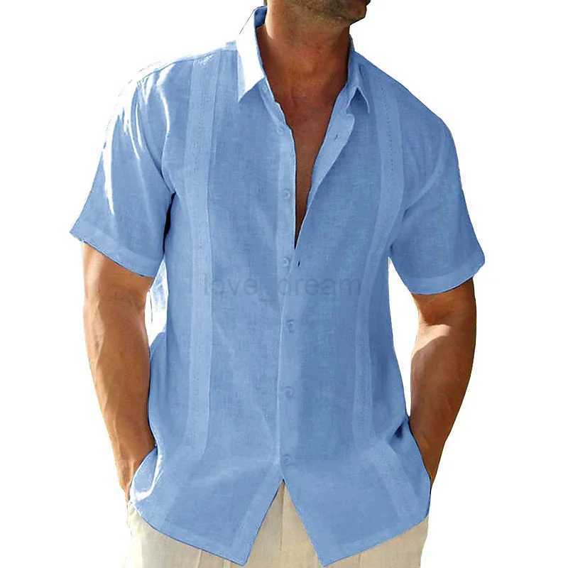 Cotton linen hot sale mens short sleeve shirt summer solid color lapel casual beach style plus summer new fashion short sleeveXJ240812