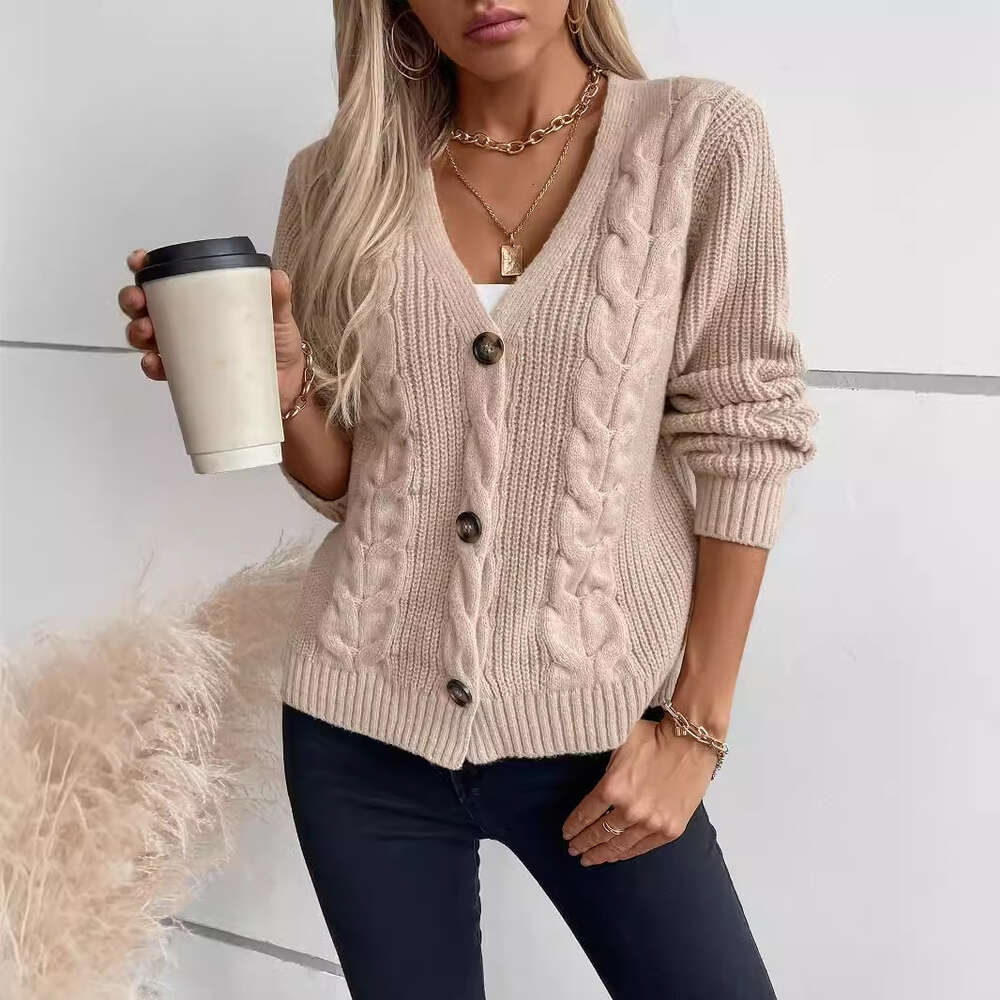 Maomao Rain Solid Color Fried Dough Twists Knitted Cardigan Autumn and Winter New Single breasted Sweater Women's Jacket H812#45