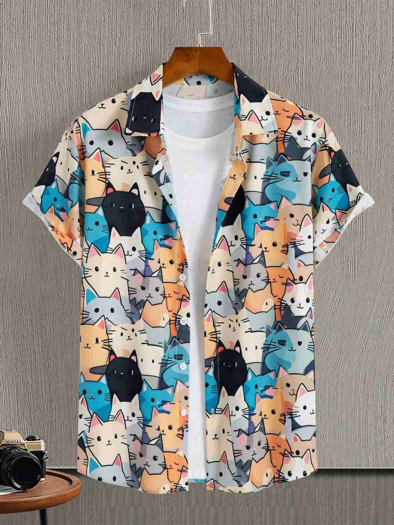 Unisex Fashion Mens Cute Cat Print Casual Daily Wear 3D Printing Short Sleeve Shirt Fashion Hawaiian Shirts For Men HarajukuXJ240812