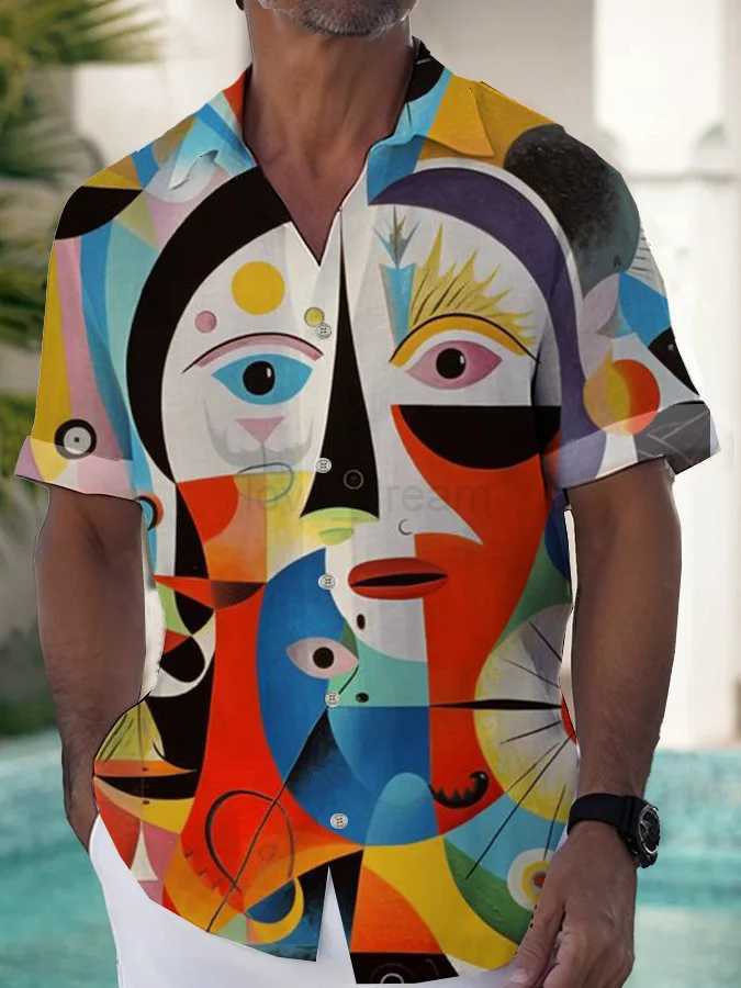 Casual Holiday Style Lapel Men Shirt 3D Print Man/Women Fashion Short Sleeves Shirts Button Streetwear Oversized Unisex ClothingXJ240812