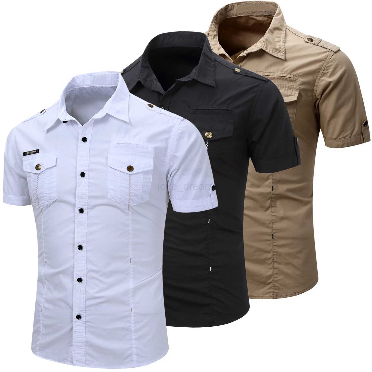 New Fashion 2023 Mens Safari Shirt Short Sleeve Summer Casual Tactical 100% Cotton Cargo Outdoor Pocket Work Shirts for MenXJ240812