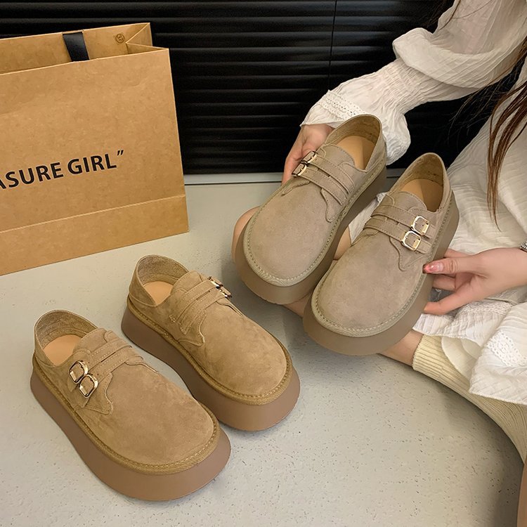 Ladies' retro buckle strap thick sole height increasing casual single shoe