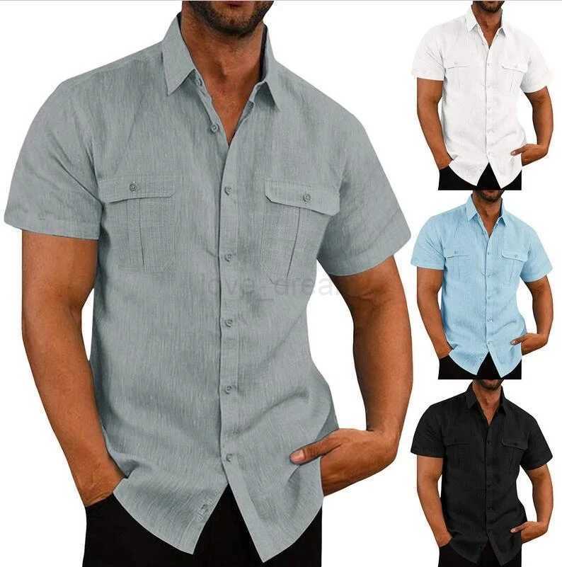 Cotton Linen Hot Sale Men Short-Sleeved Shirts Summer Solid Color Stand-Up Collar Casual Beach Style Plus SizeMale ShirtsXJ240812