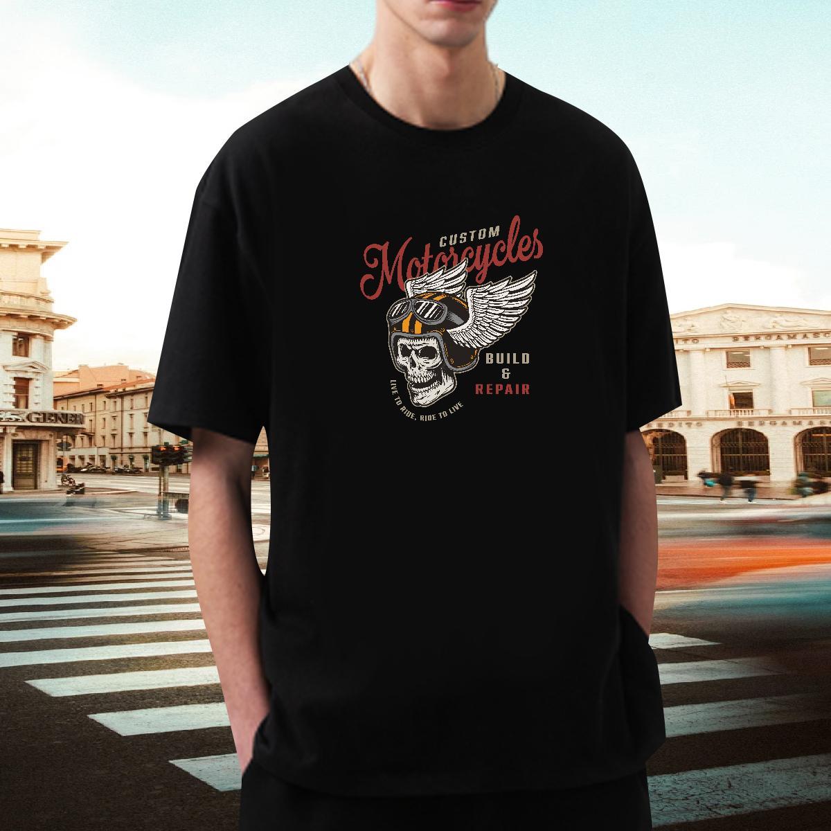 Classic Men T Shirts skull Tops 230g Pure Cotton Hip Hop Street Designer DIY Logo Oversized Breathable Short Sleeve Tshirt for Man Woman