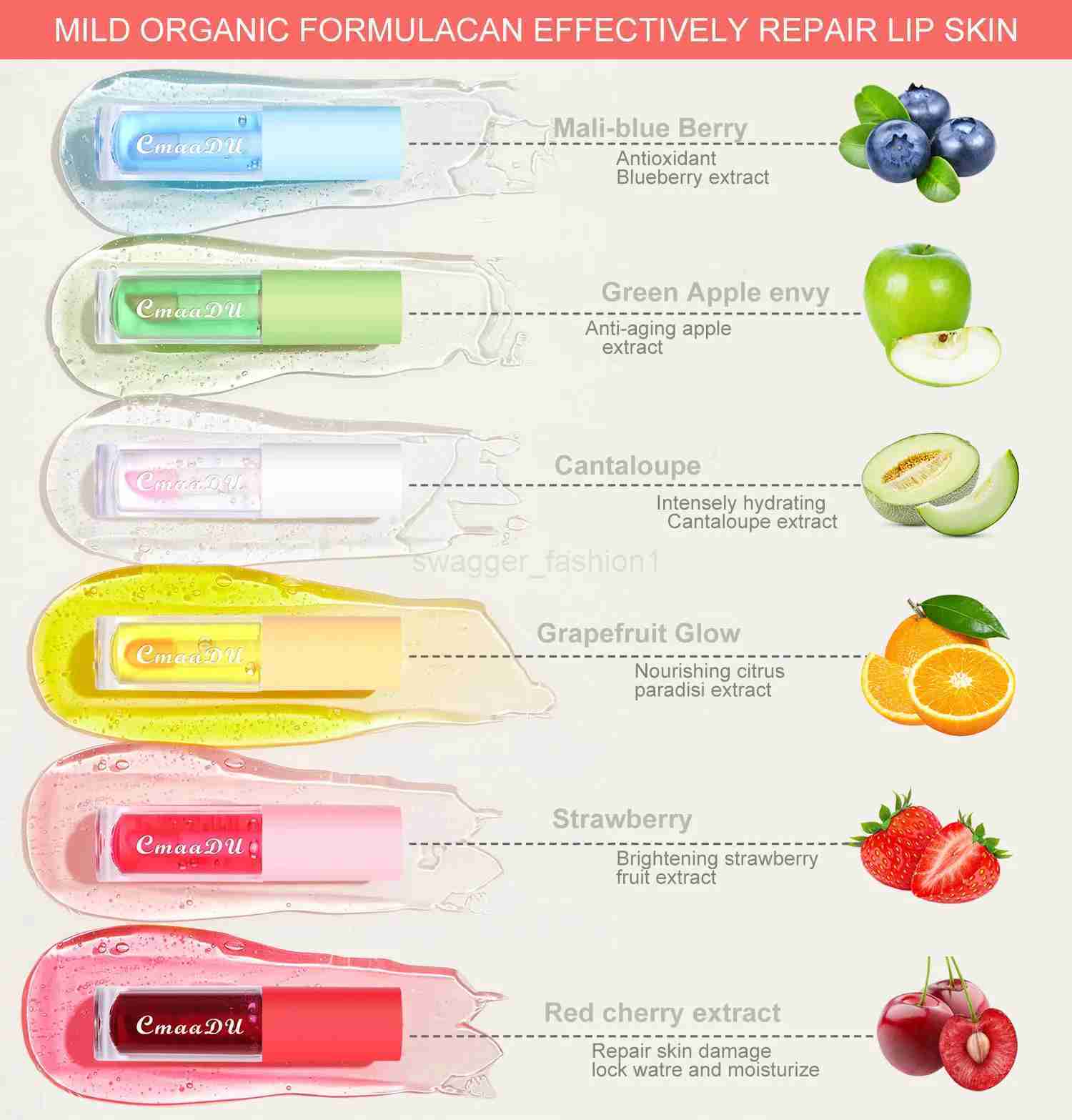 CmaaDu 6 packs Fruit Color Changing Lip Glaze moisturizes brightening protects lips and fade lip lines lip glossXJ240812